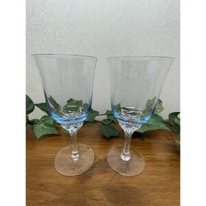 Vintage Sasaki Hawthorne Azure Light Blue Crystal Wine Glasses- Set Of 2 - 7"